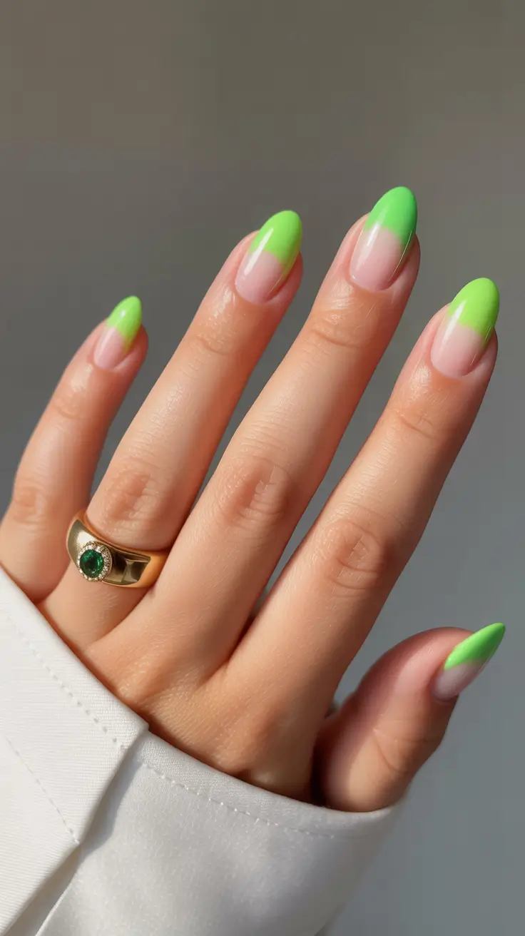 spring nail art 2026 Green French Tips