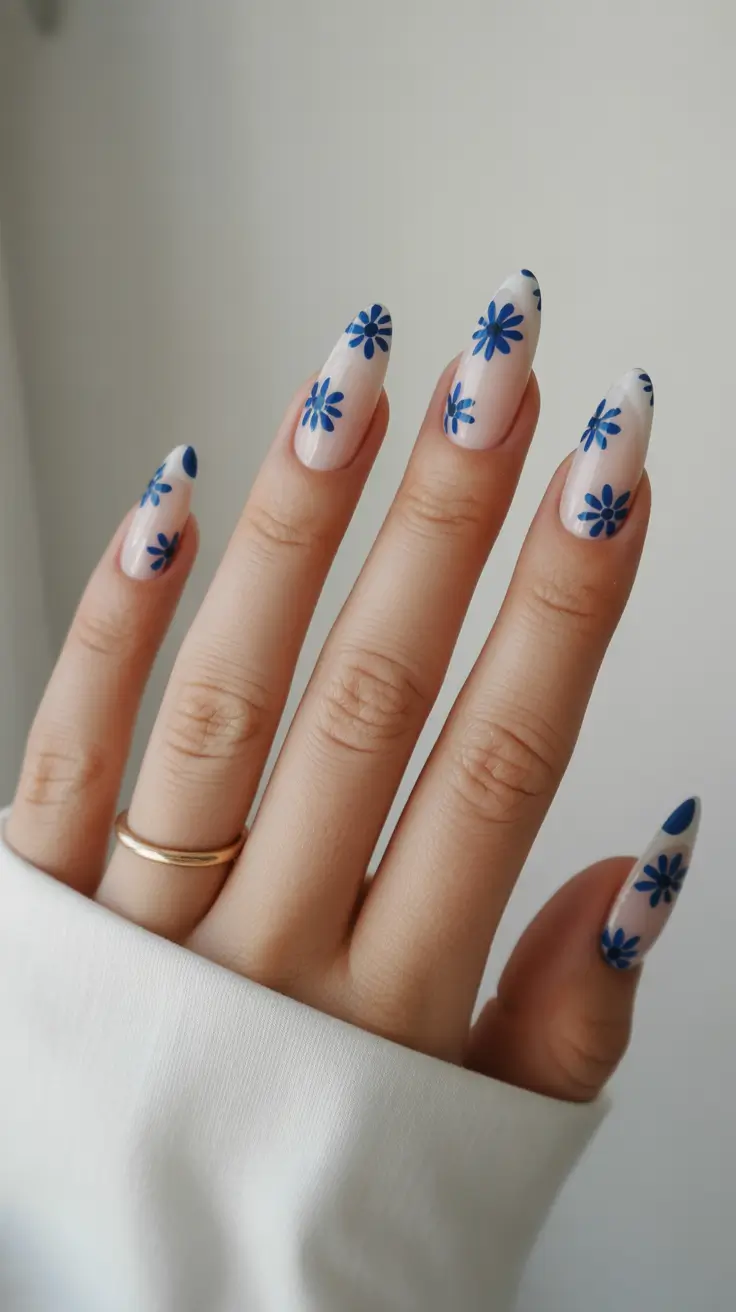 spring nail art 2026 Blue Floral Design