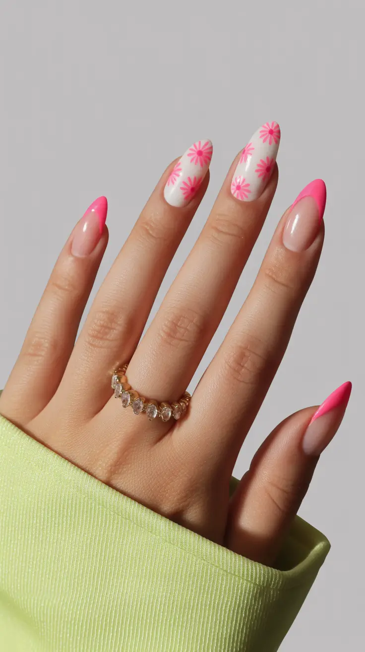 spring nail art 2026 Pink Daisy Tips