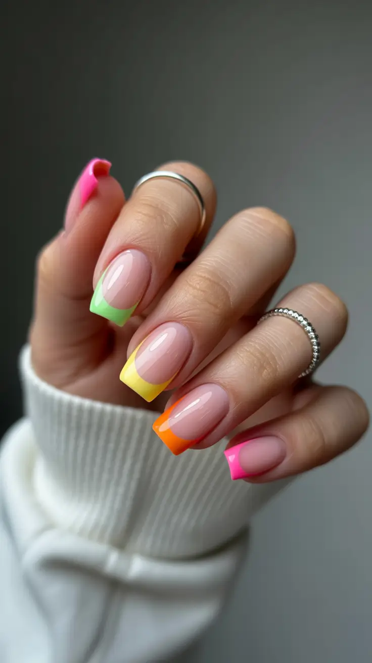 spring nail art 2026 Multicolor French Tips