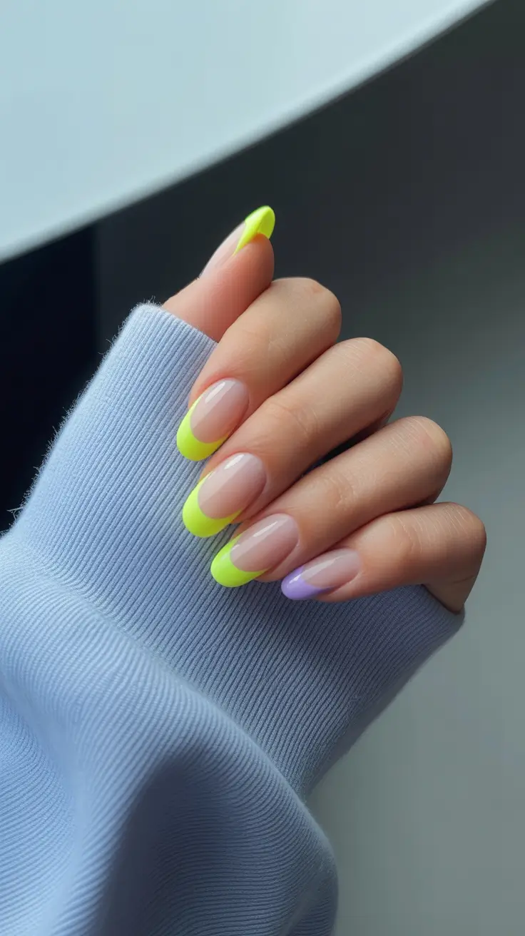 best spring nail art 2026 Neon Green and Purple Tips