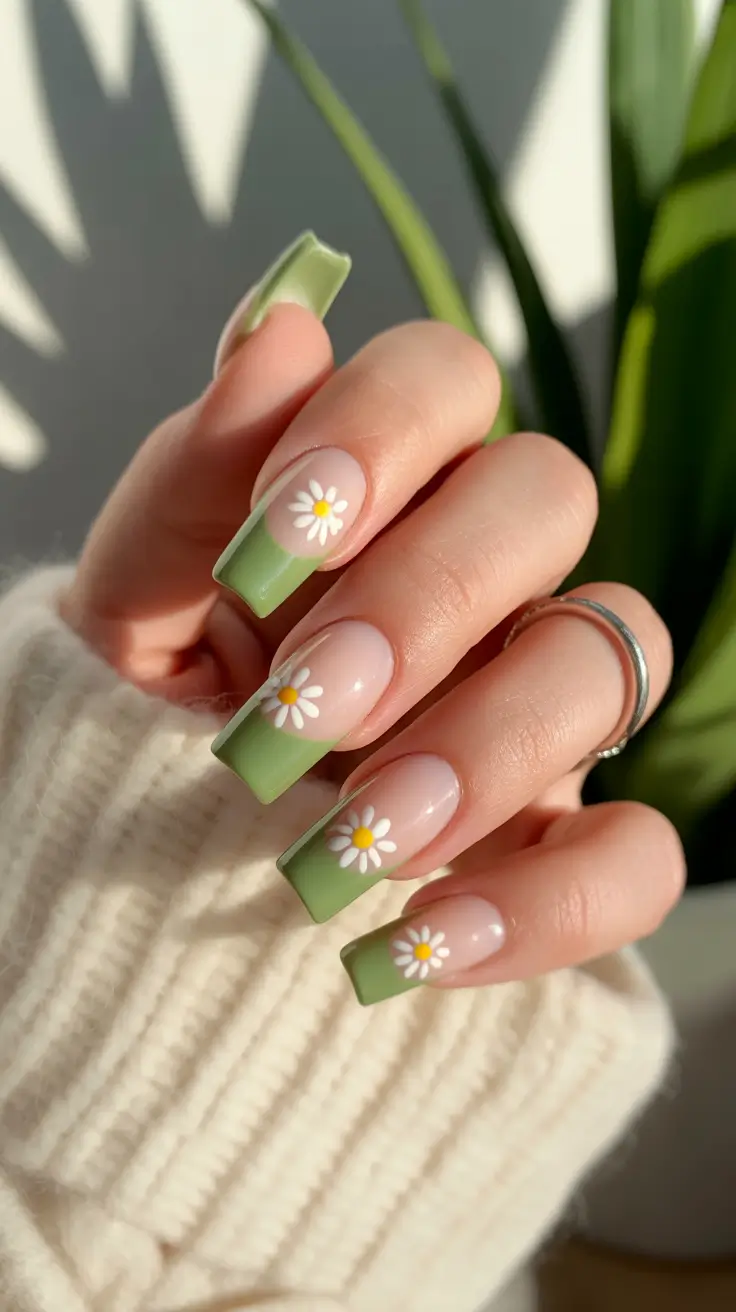spring nail art 2026 Daisy Green Tips