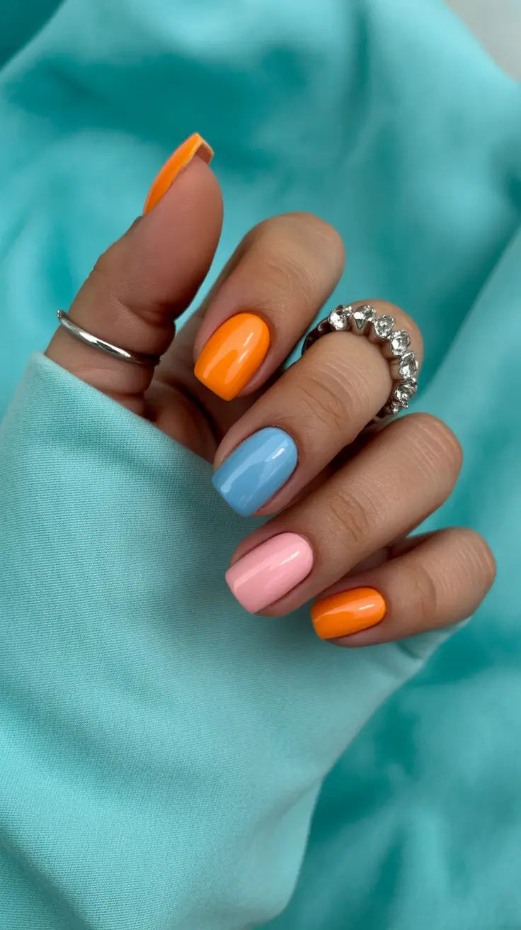 spring nail art 2026 Pastel Color Block Short Nails
