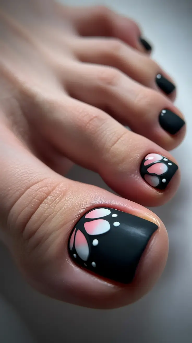 best spring toe nails 2026 Black Petal Contrast for Modern Spring Toes