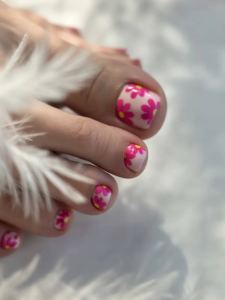 best spring toe nails 2026 Pink Daisy Pattern Spring Toe Nails