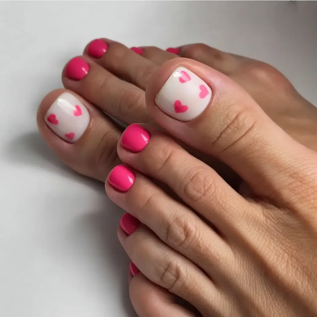best spring toe nails 2026 Pink and White Heart Accent Spring Toes
