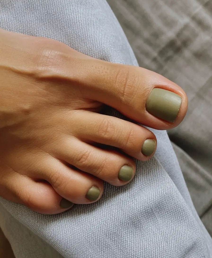 best spring toe nails 2026 Muted Olive Neutral Spring Toe Nails