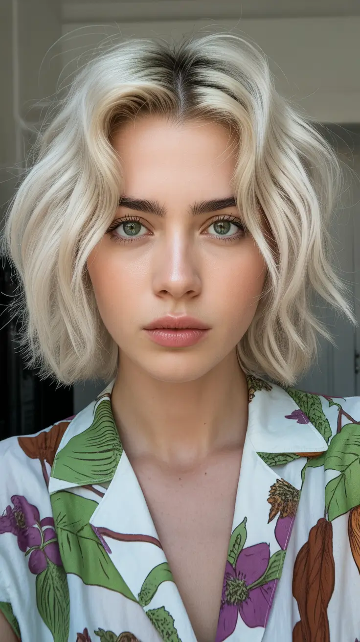 chic spring blonde hair color styles 2026 Airy Pearl-Blonde Wavy Bob