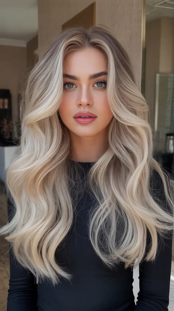 chic spring blonde hair color styles 2026 Long Dimensional Vanilla-Blonde Waves