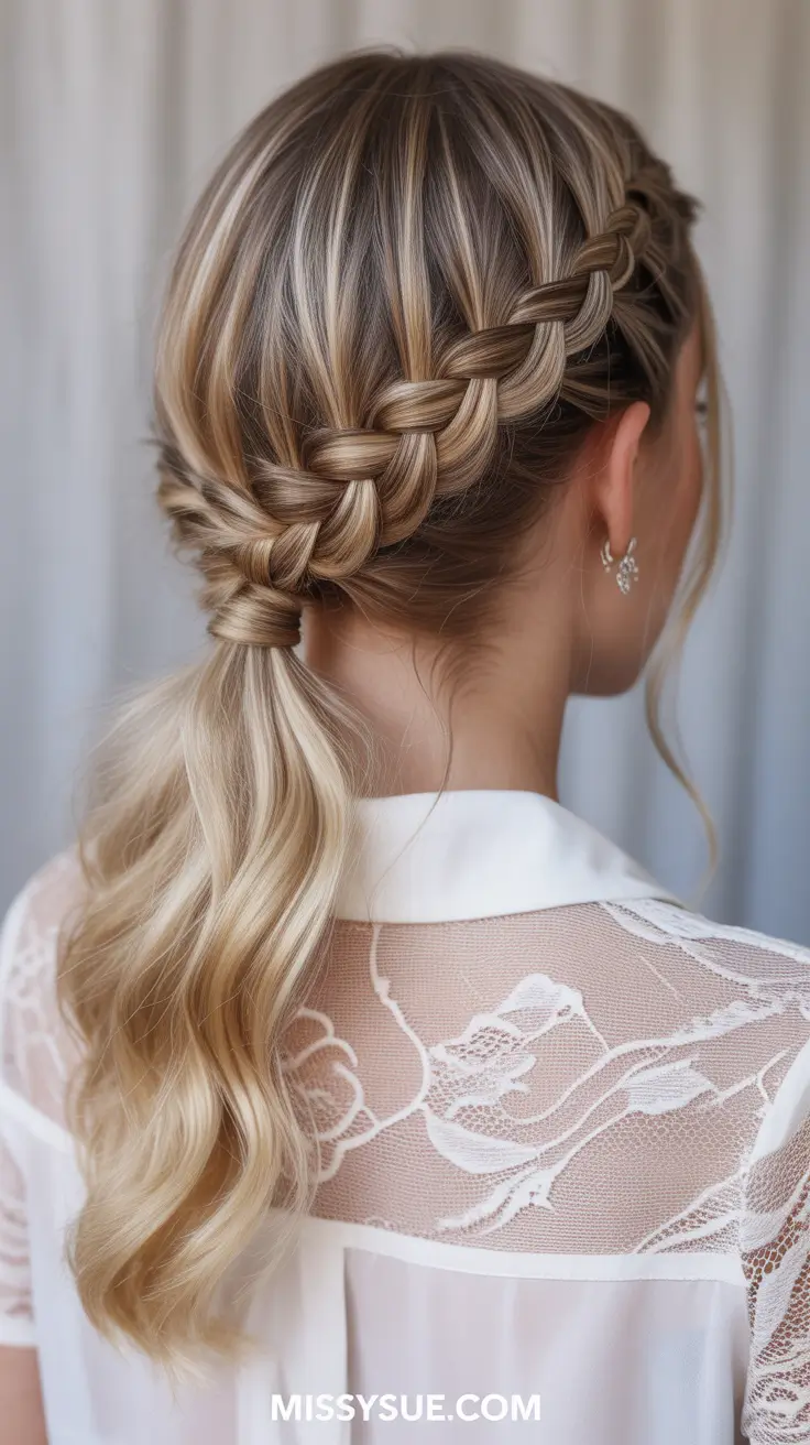 spring braids hairstyles 2026 Side-Swept Braid Into Wrapped Ponytail