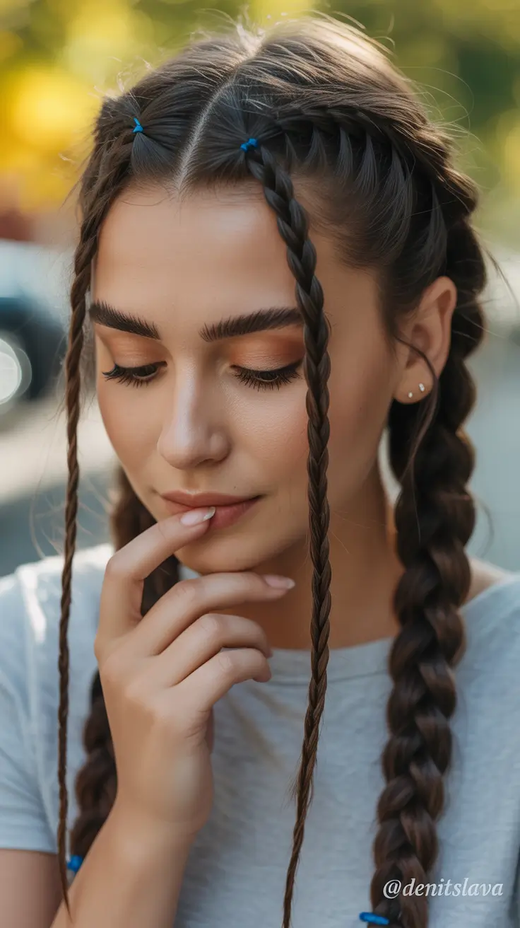 spring braids hairstyles 2026 Relaxed Double Braids With Face-Framing Twists