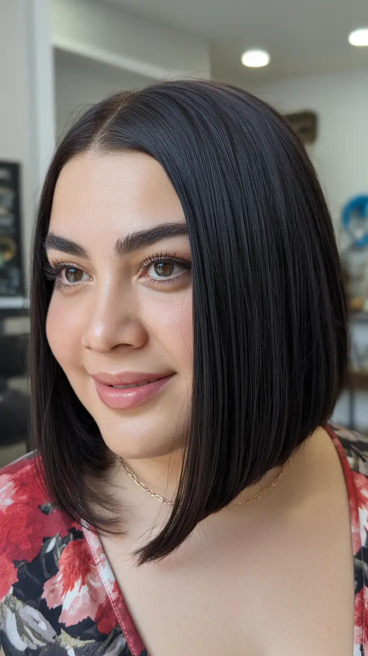 spring haircuts for plus size women Ultra-Sleek Angled Bob with a Center Part