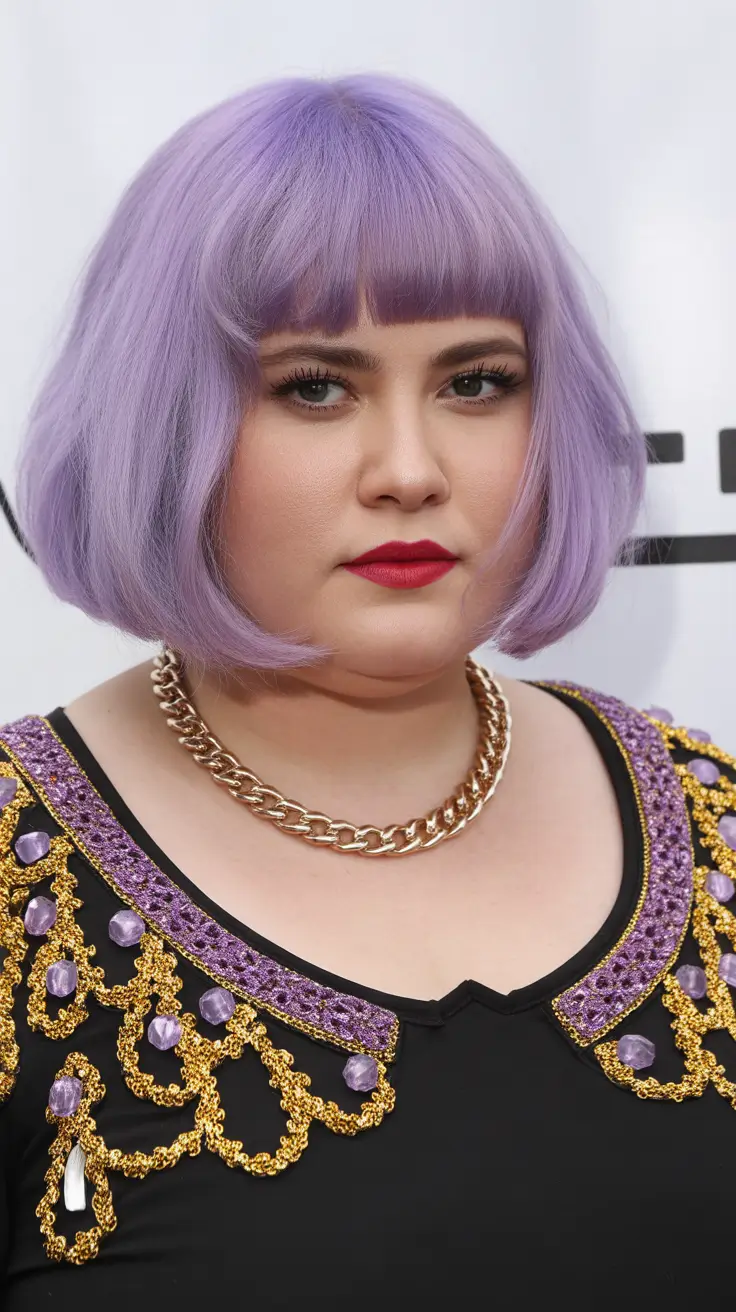 spring haircuts for plus size women Pastel Lilac Bubble Bob with Baby Bangs