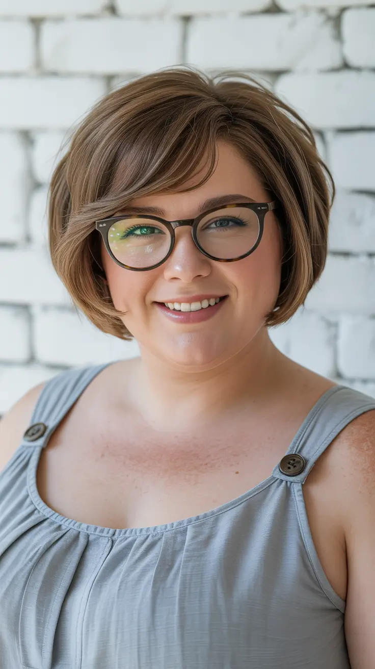 spring haircuts for plus size women Soft Layered Bowl Bob with Side-Swept Fringe