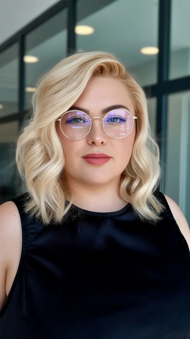 spring haircuts for plus size women Blonde Retro Wave Lob with Clean Structure