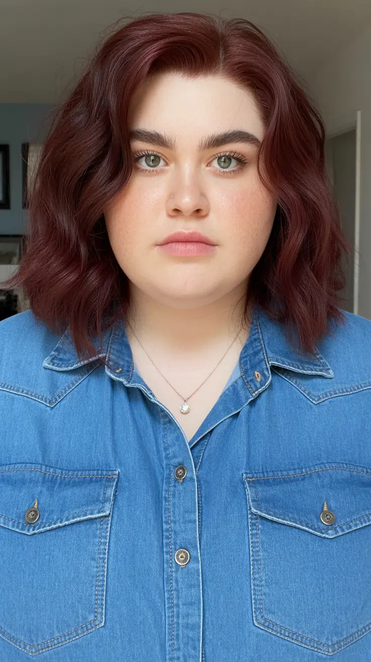 spring haircuts for plus size women Voluminous Wavy Bob in Deep Burgundy