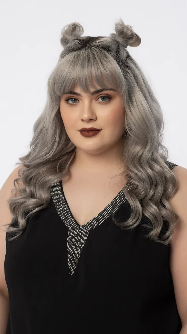 spring haircuts for plus size women Silver Waves with Playful Space Buns