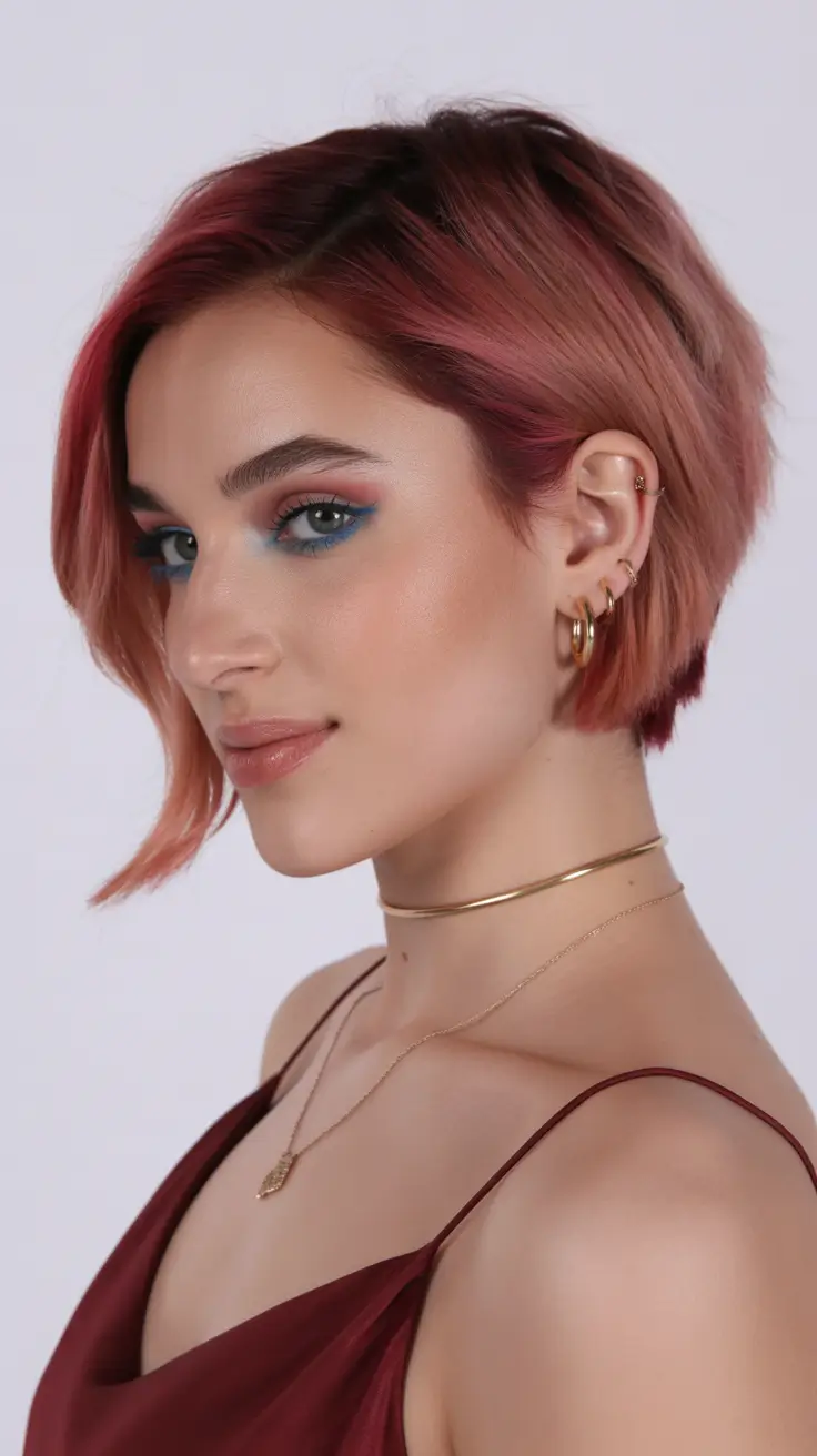 spring short hairstyles 2026 Rose Blush Asymmetric Bob