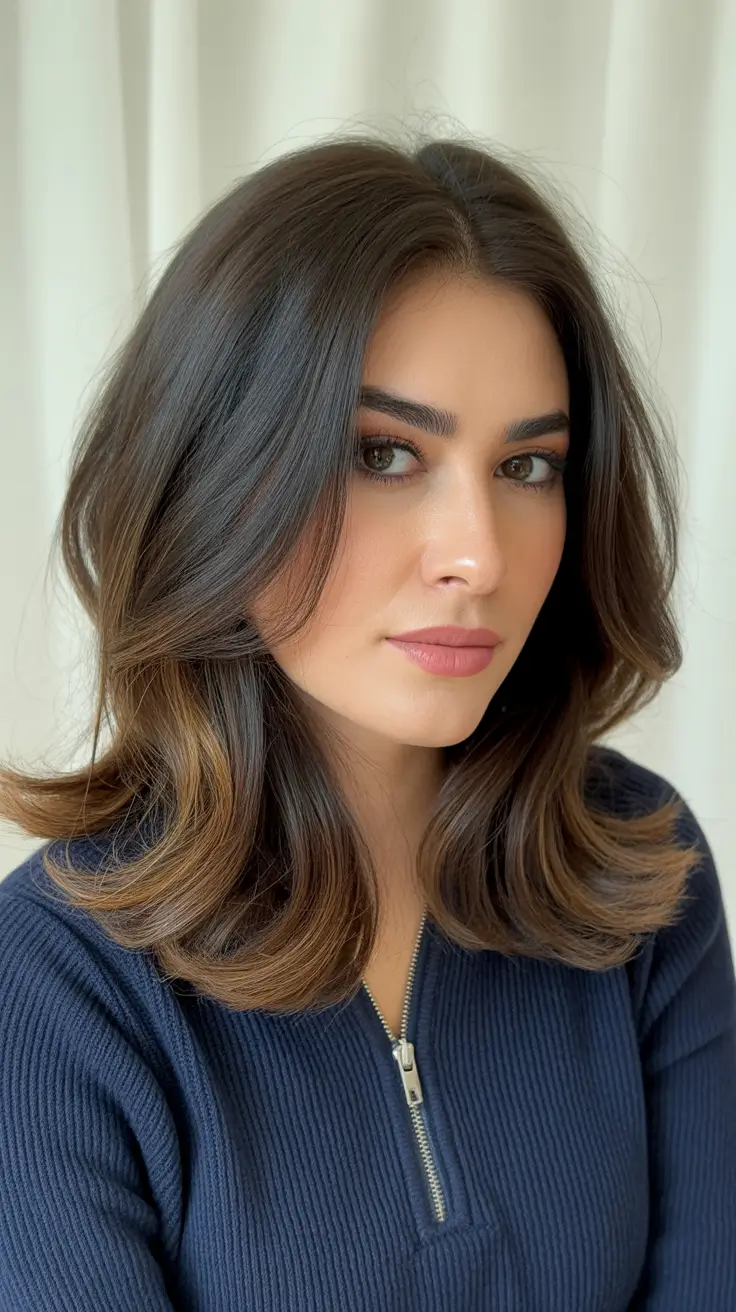 spring brunette hair color 2026 Face-Framing Warm Brunette With Soft Balayage Ends