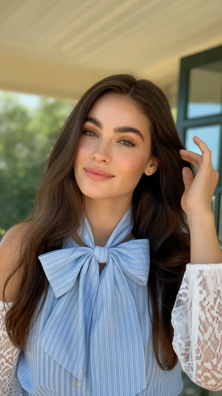 spring brunette hair color 2026 Fresh Chestnut Brunette With Long, Soft Spring Waves