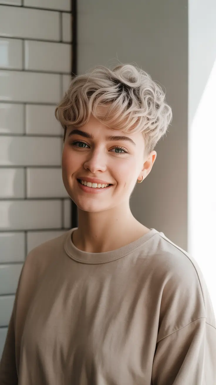 cute spring haircuts for round face shape 2026 Soft Curly Pixie with Playful Volume