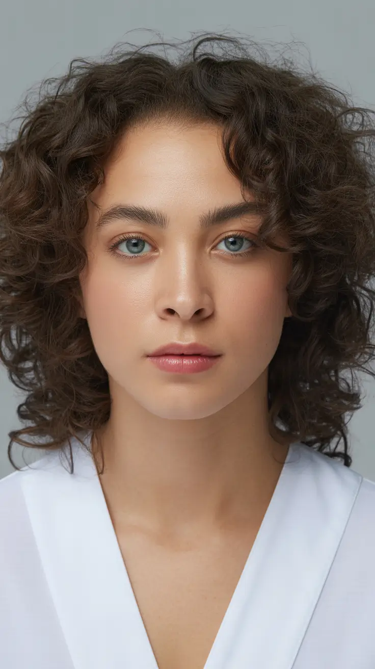 cute spring haircuts for round face shape 2026 Curly Mid-Length Shape with Soft Volume Layers