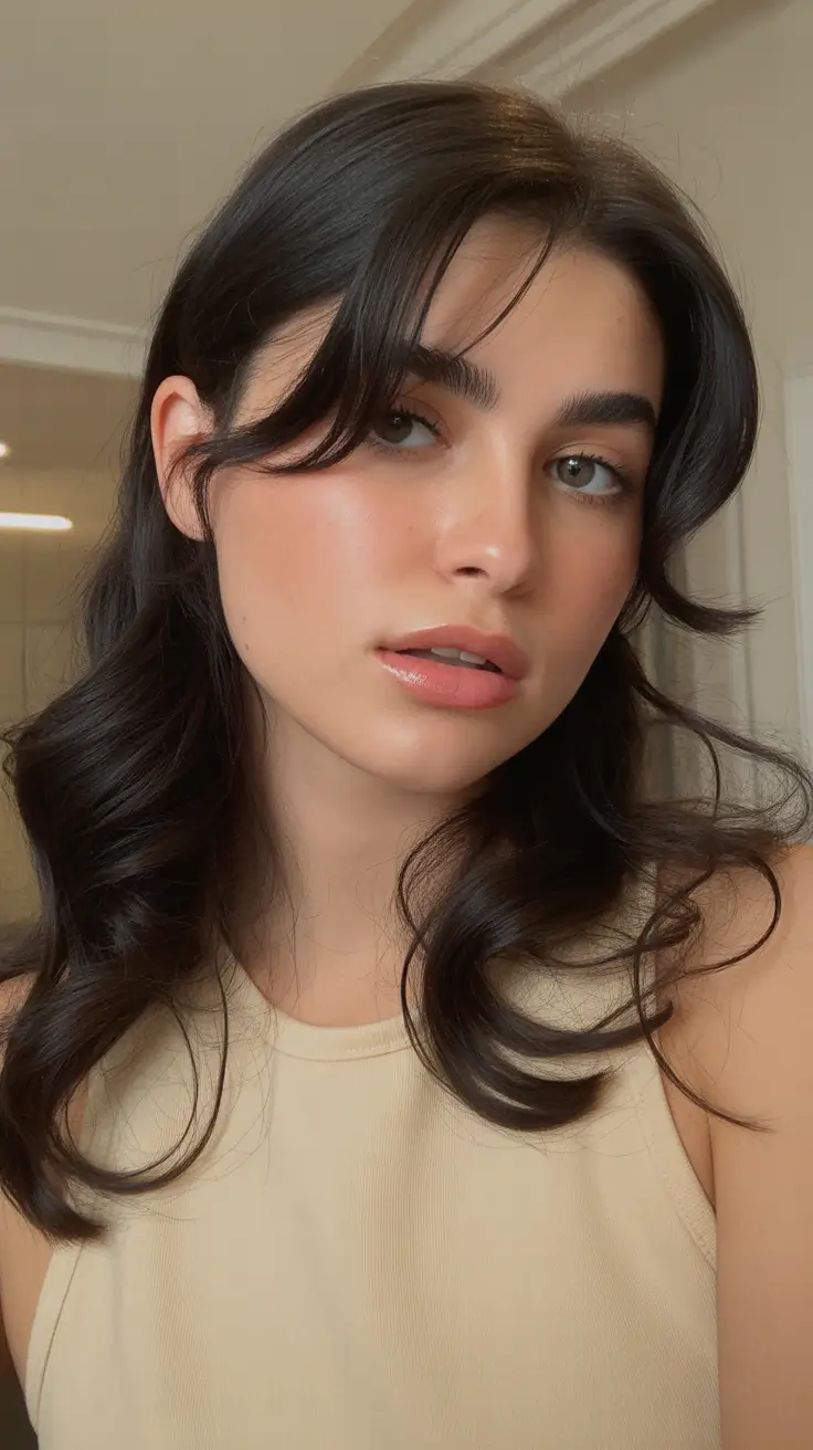 cute spring haircuts for round face shape 2026 Glossy Long Layers with Soft Curtain Movement