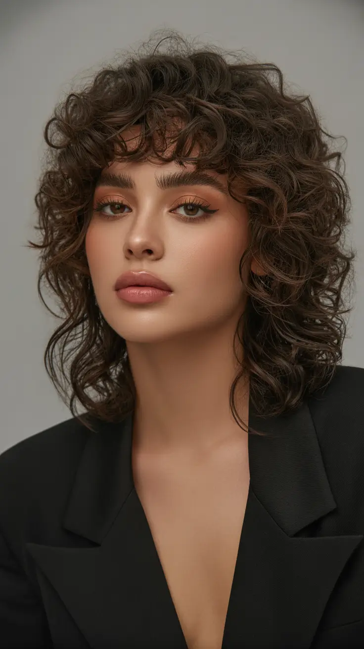 easy spring haircuts 2026 Soft Curly Layers With Fringe Energy