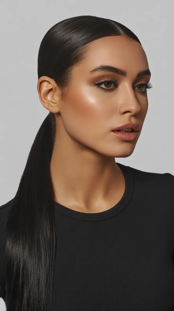 easy spring haircuts 2026 Sleek Low Pony With Mirror Shine