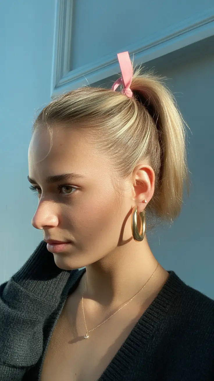 easy spring haircuts 2026 High Pony With Ribbon
