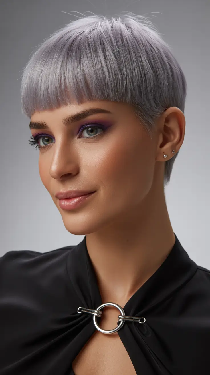 easy spring short haircut 2026 Cool Silver Pixie With Sleek Spring Definition