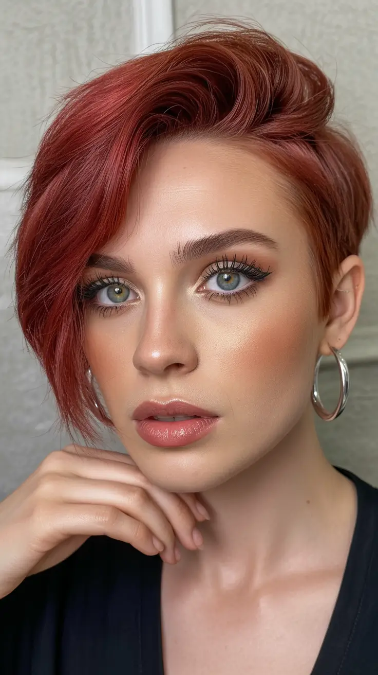 easy spring short haircut 2026 Layered Copper Pixie With Spring Warmth