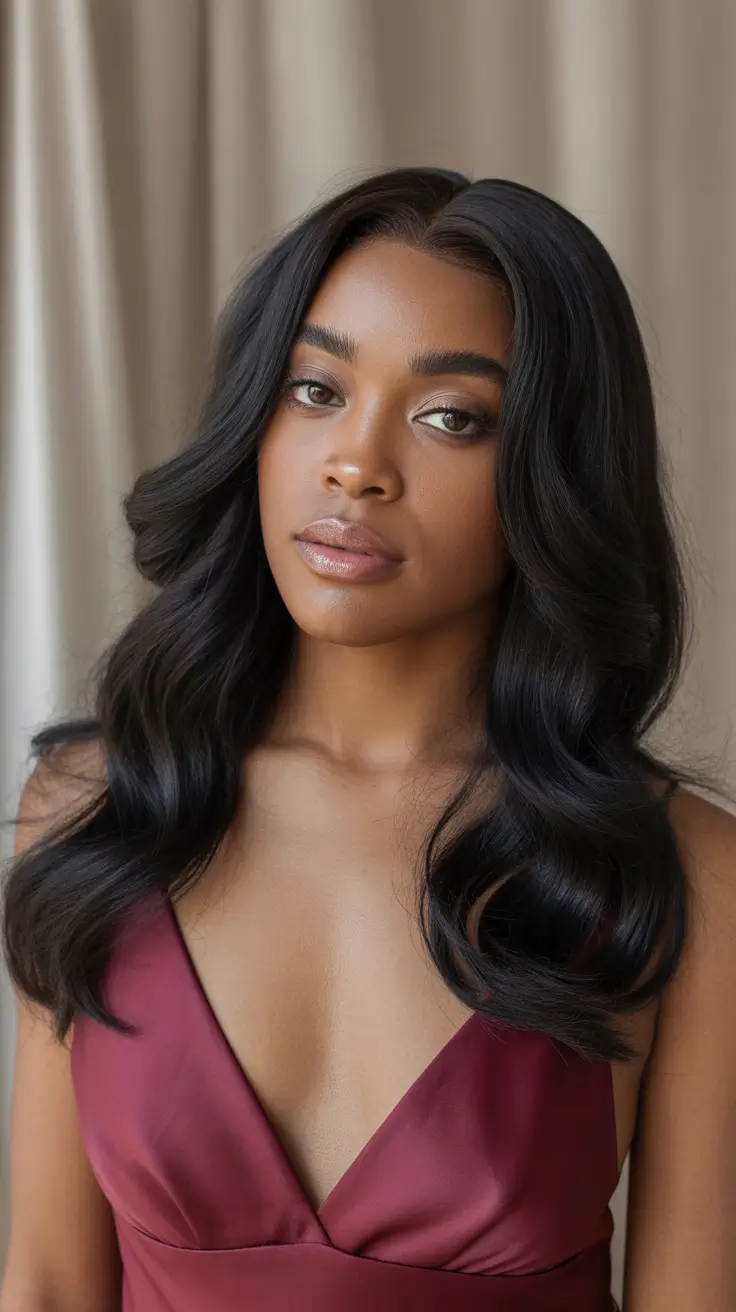 spring hair color for dark skin 2026 Midnight Velvet Loose Waves