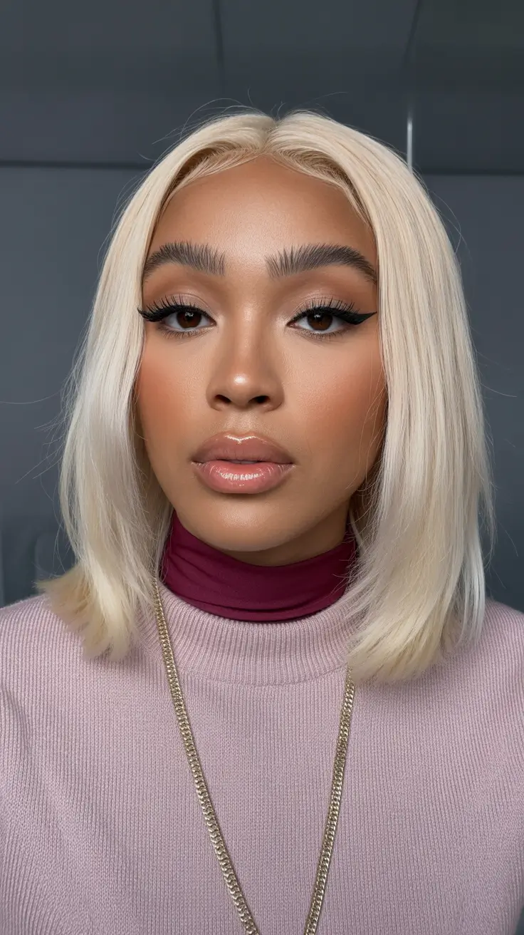 spring hair color for dark skin 2026 Iced Vanilla Blunt Lob