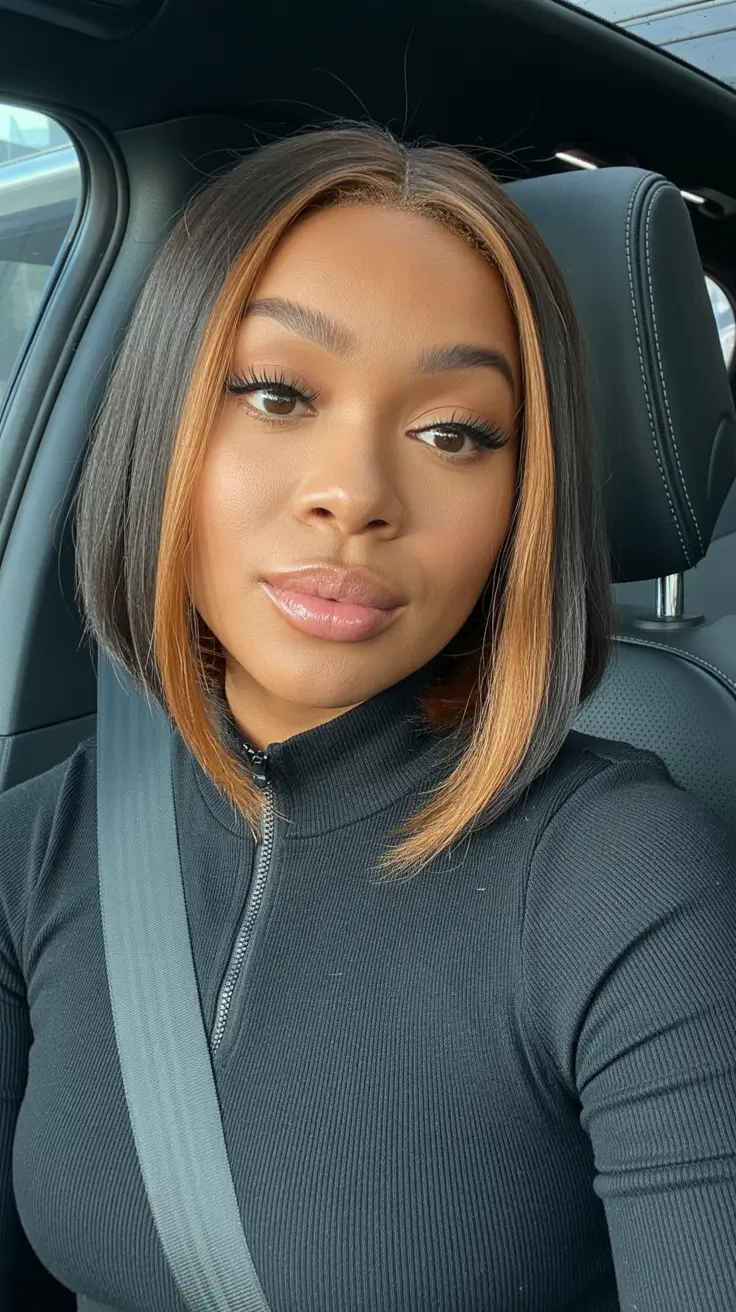 spring hair color for dark skin 2026 Cinnamon Face-Frame Contour Bob