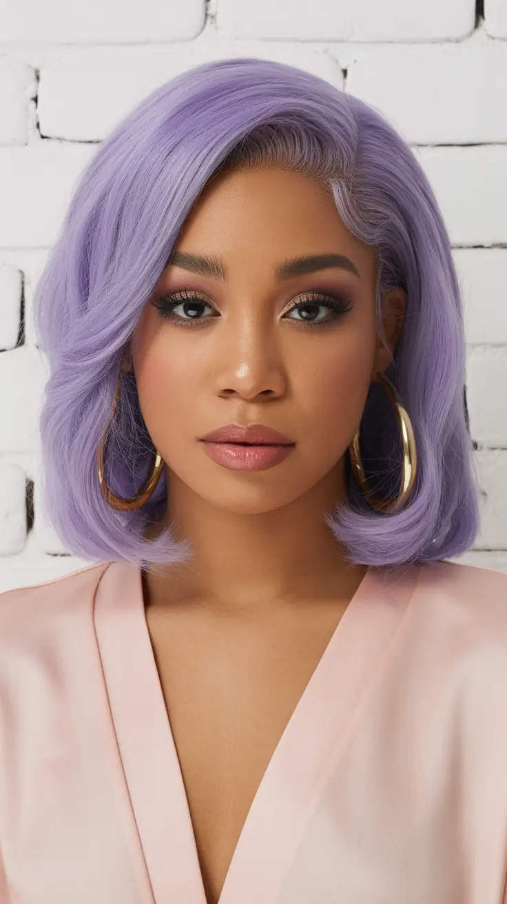 spring hair color for dark skin 2026 Lavender Silk Curve Bob