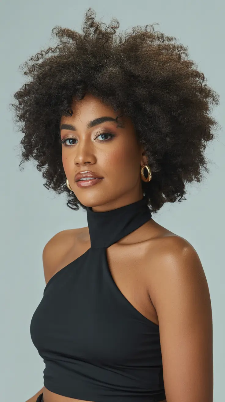 spring hair color for dark skin 2026 Voluminous Natural Coil Brunette