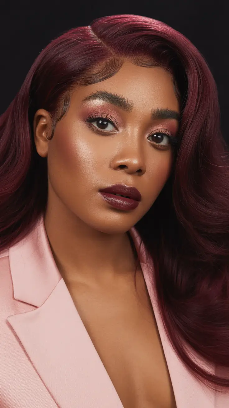spring hair color for dark skin 2026 Deep Merlot Luxe Waves