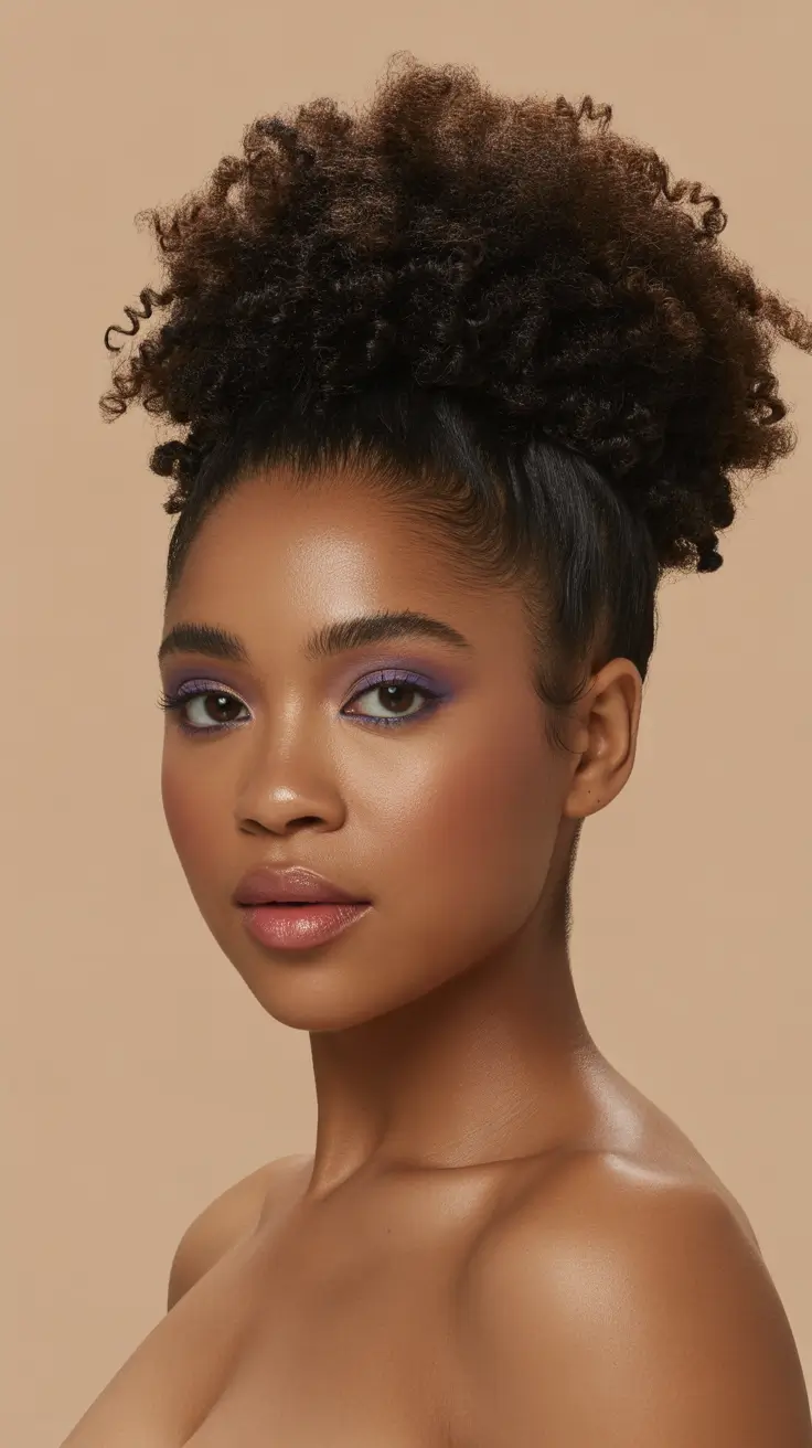 spring hair color for dark skin 2026 Caramel Cloud High Puff