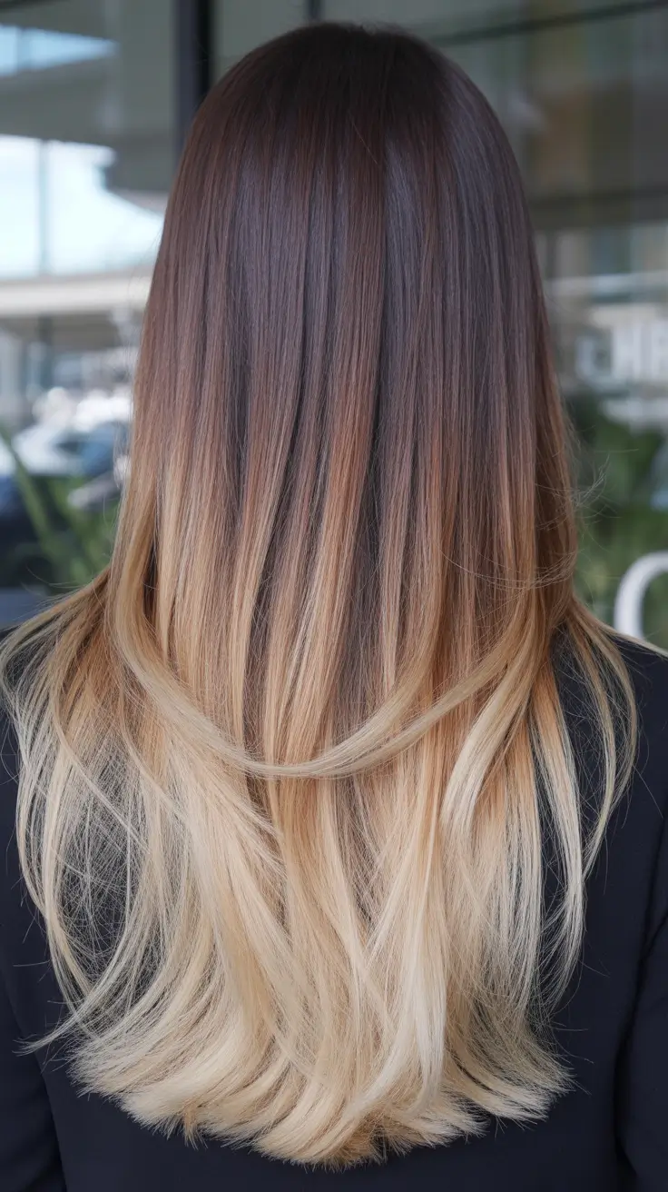 natural spring ombre hair color 2026 Sleek Brunette-to-Blonde Ombre With a Clean Finish