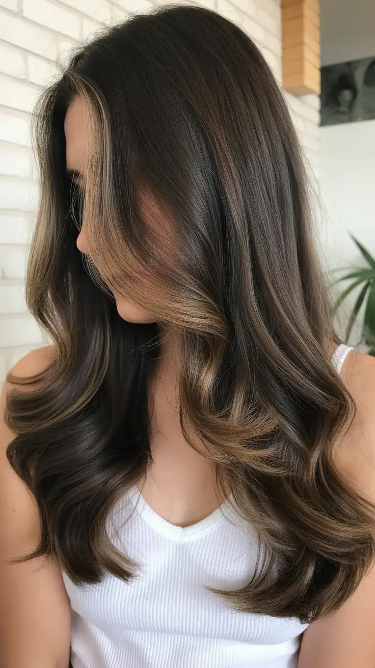 natural spring ombre hair color 2026 Warm Brunette Ombre With Subtle Caramel Ribbons