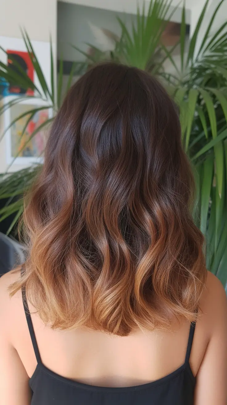 natural spring ombre hair color 2026 Warm Caramel Ombre With Relaxed Waves