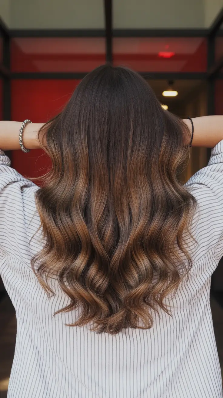 natural spring ombre hair color 2026 Deep Chocolate Ombre With Subtle Caramel Glow