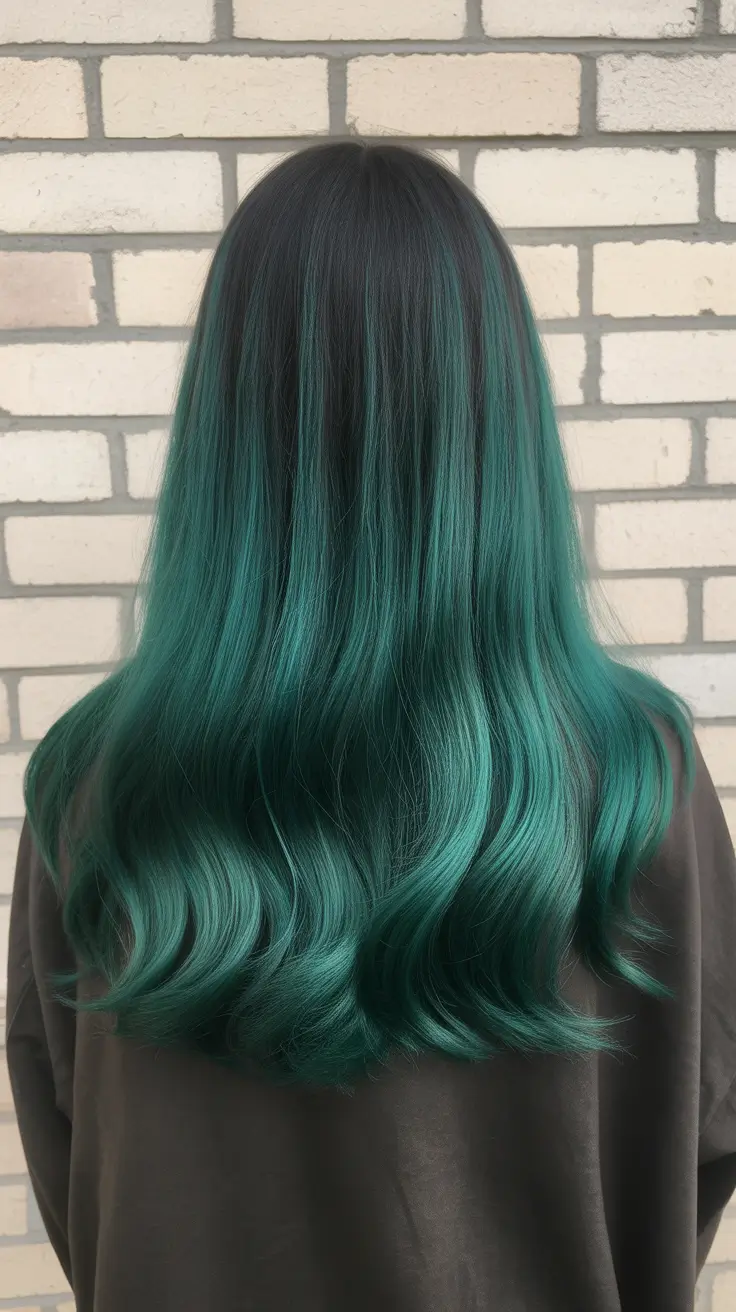 natural spring ombre hair color 2026 Teal-Toned Ombre on Dark Hair