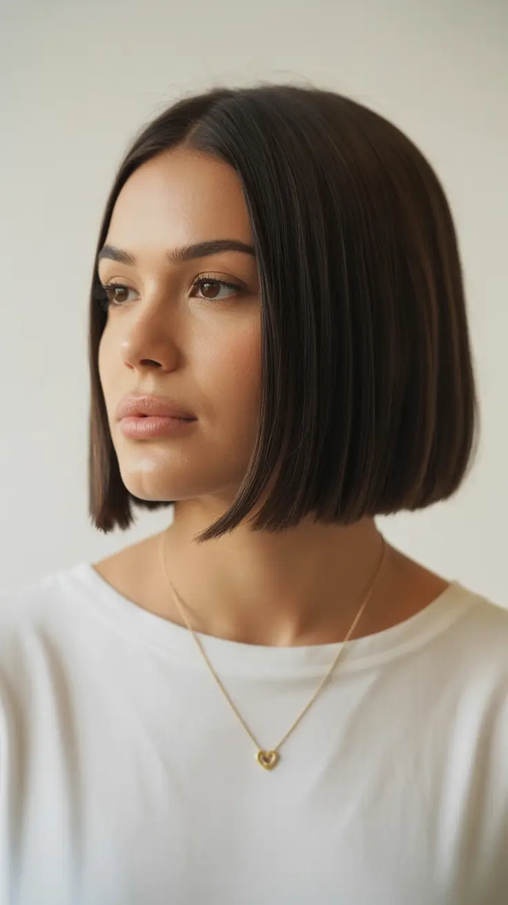 spring brown hair color 2026 Ultra-Sleek Espresso Bob for Clean Spring Minimalism