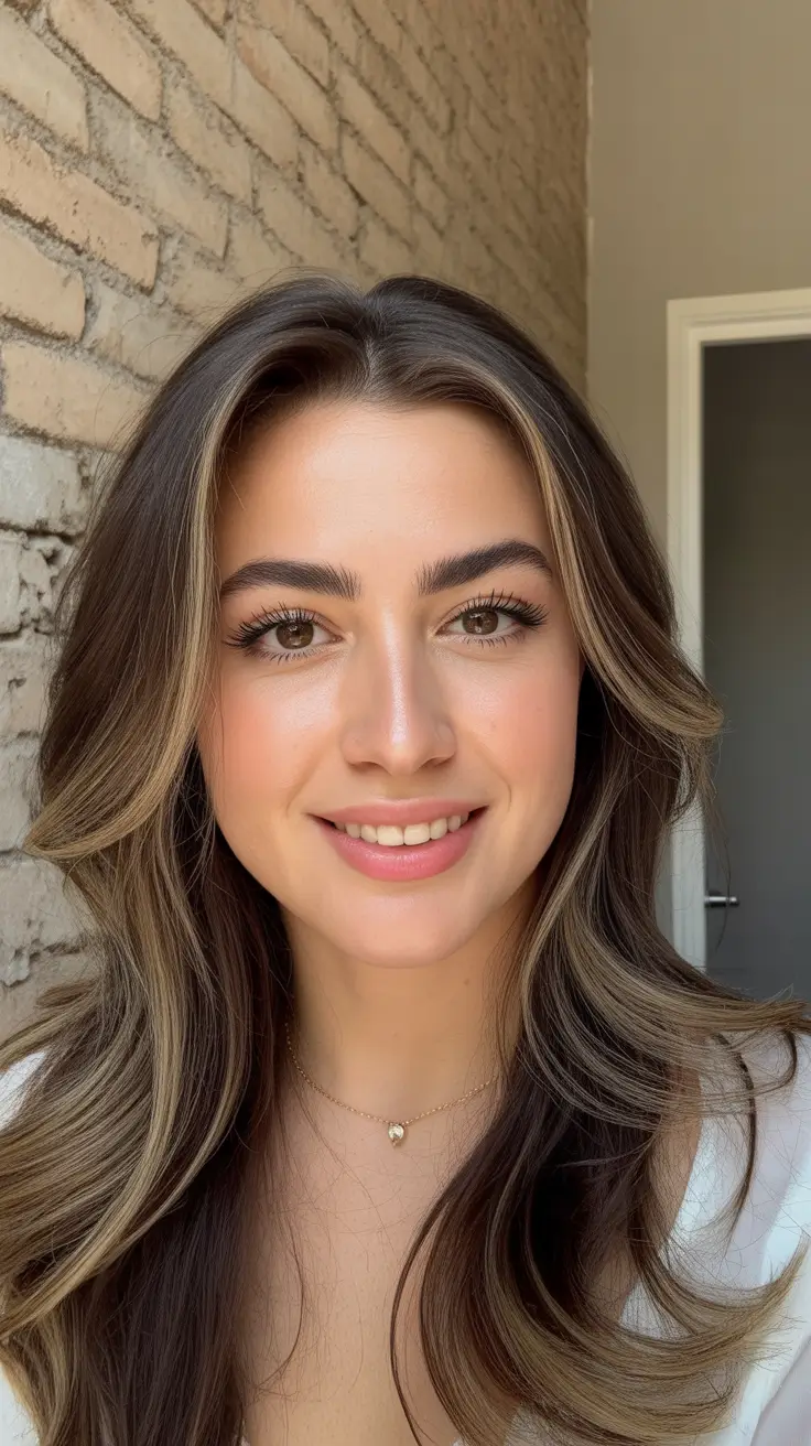 spring brown hair color 2026 Fresh Soft-Brown Waves with Light Spring Contouring