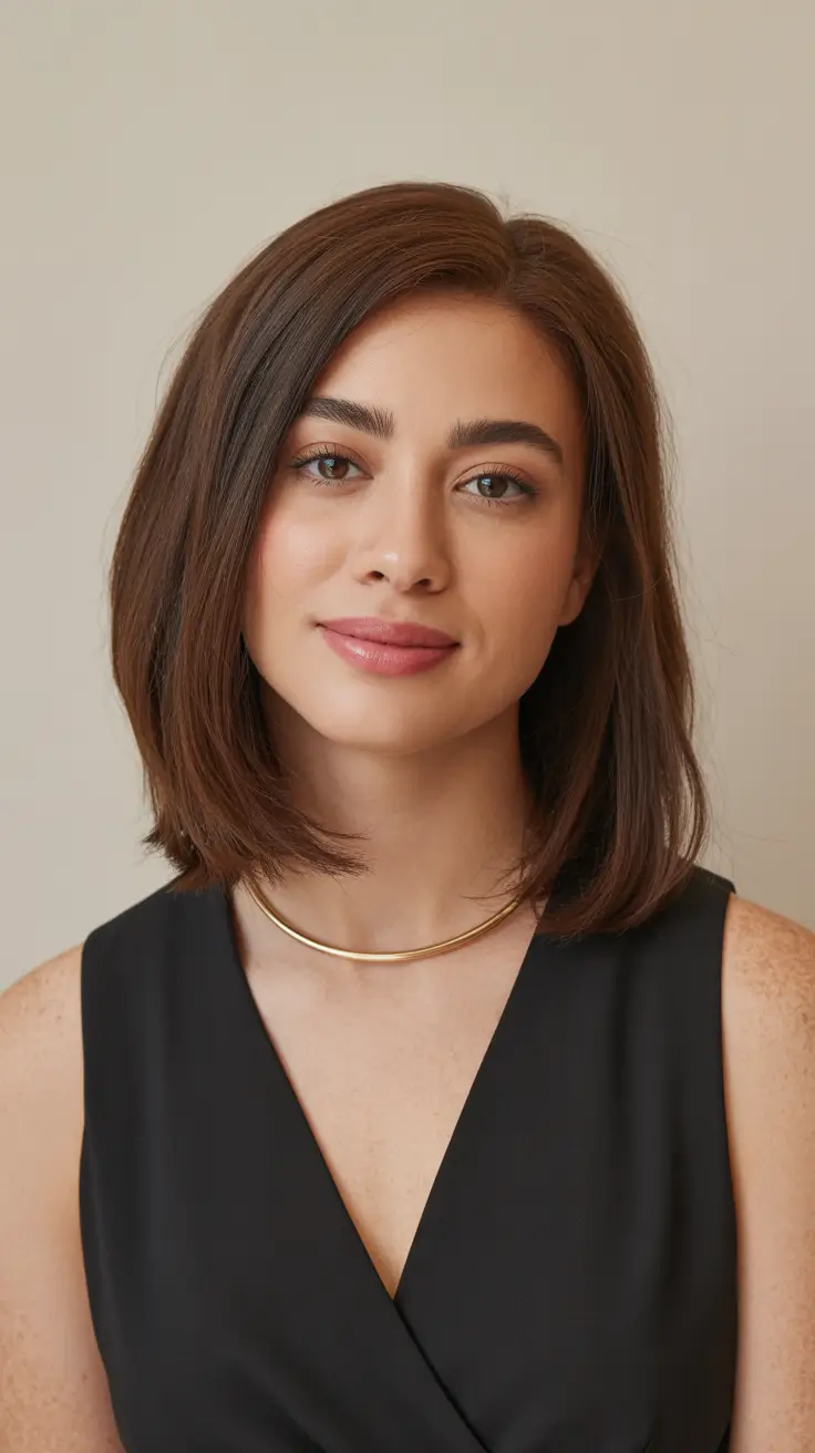 spring brown hair color 2026 Polished Mocha Bob with Soft Spring Warmth