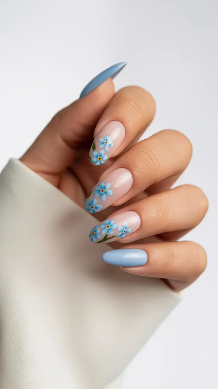 top spring nail colors 2026 Sky Blue Daisy Sheer Floral