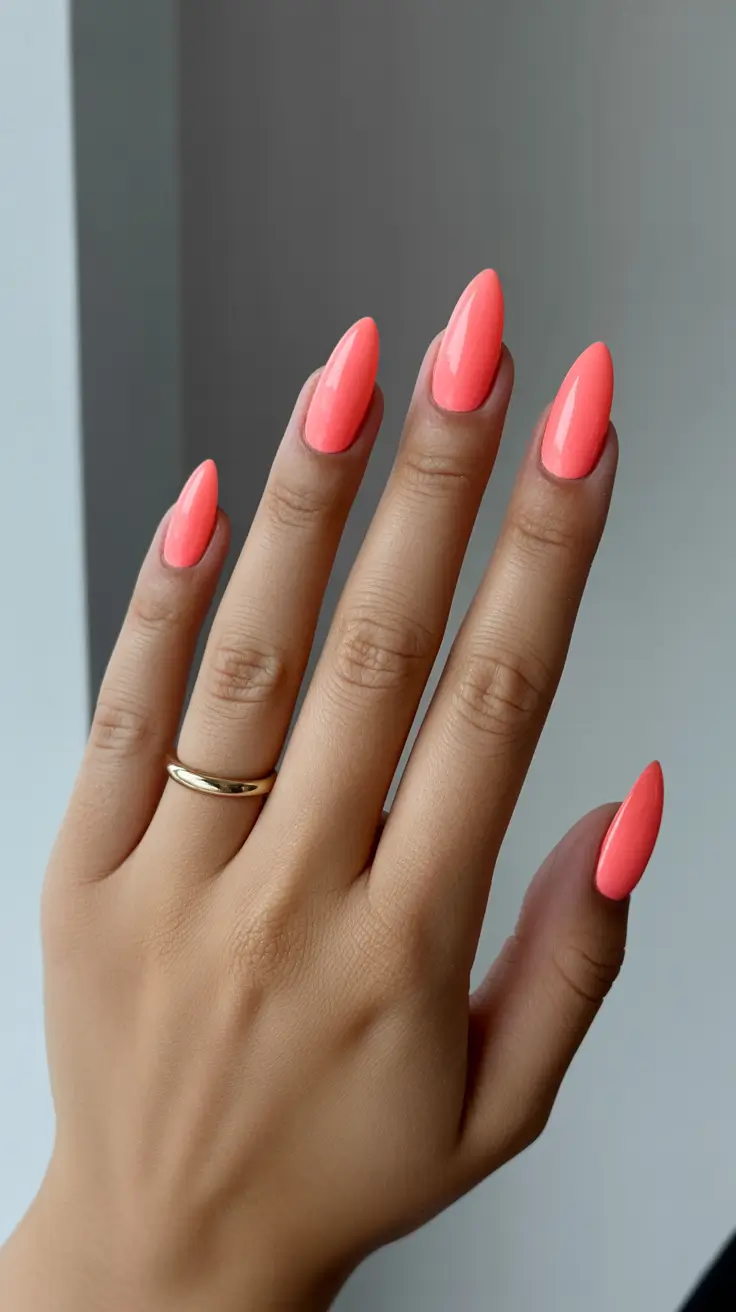 top spring nail colors 2026 Vivid Coral Gloss Statement