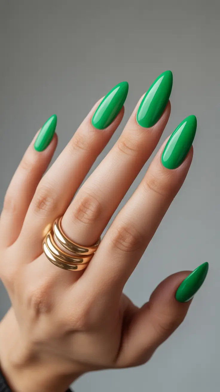 top spring nail colors 2026 Emerald Gloss Almond Classic